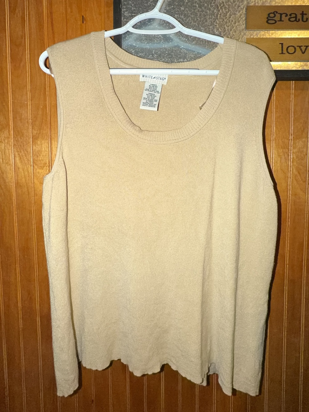 White Stag Beige Sleeveless Crew Neck Knit Sweater Vest